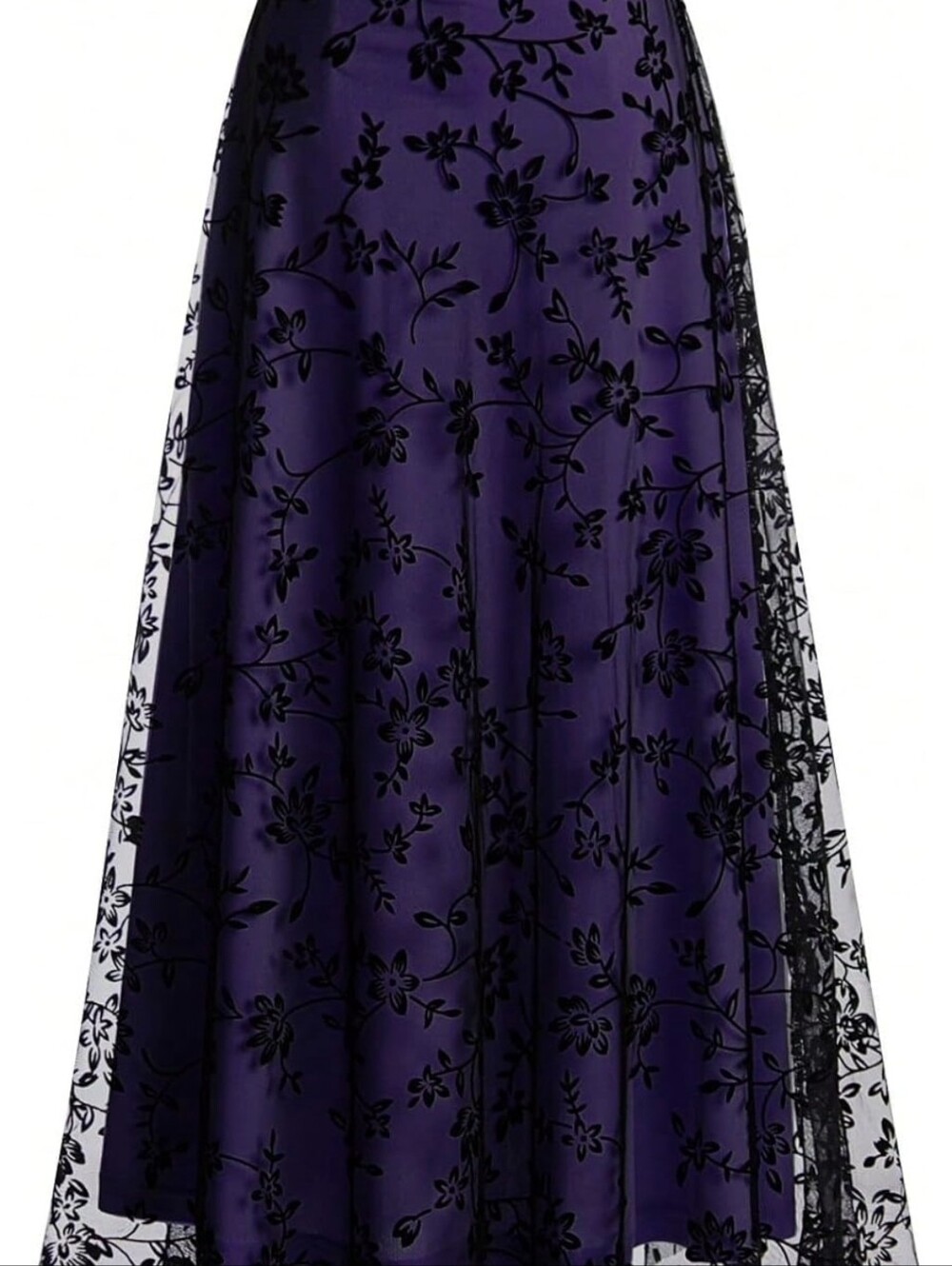 Elegant Purple Floral Lace A-Line Skirt